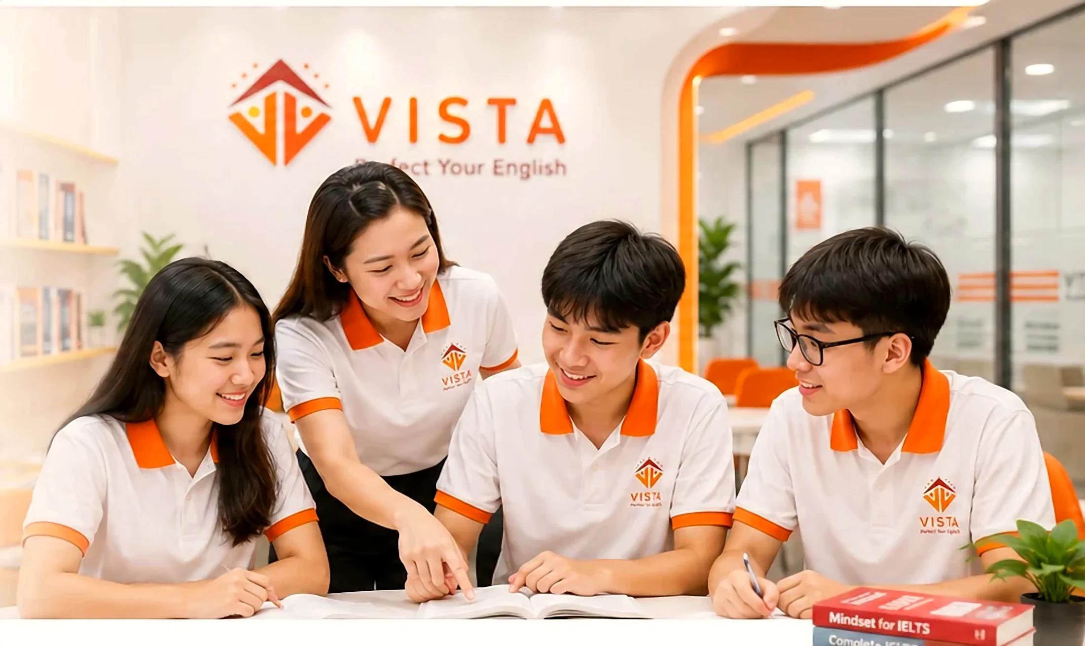 Học sinh THCS học tiếng Anh cùng giáo viên tại trung tâm VISTA